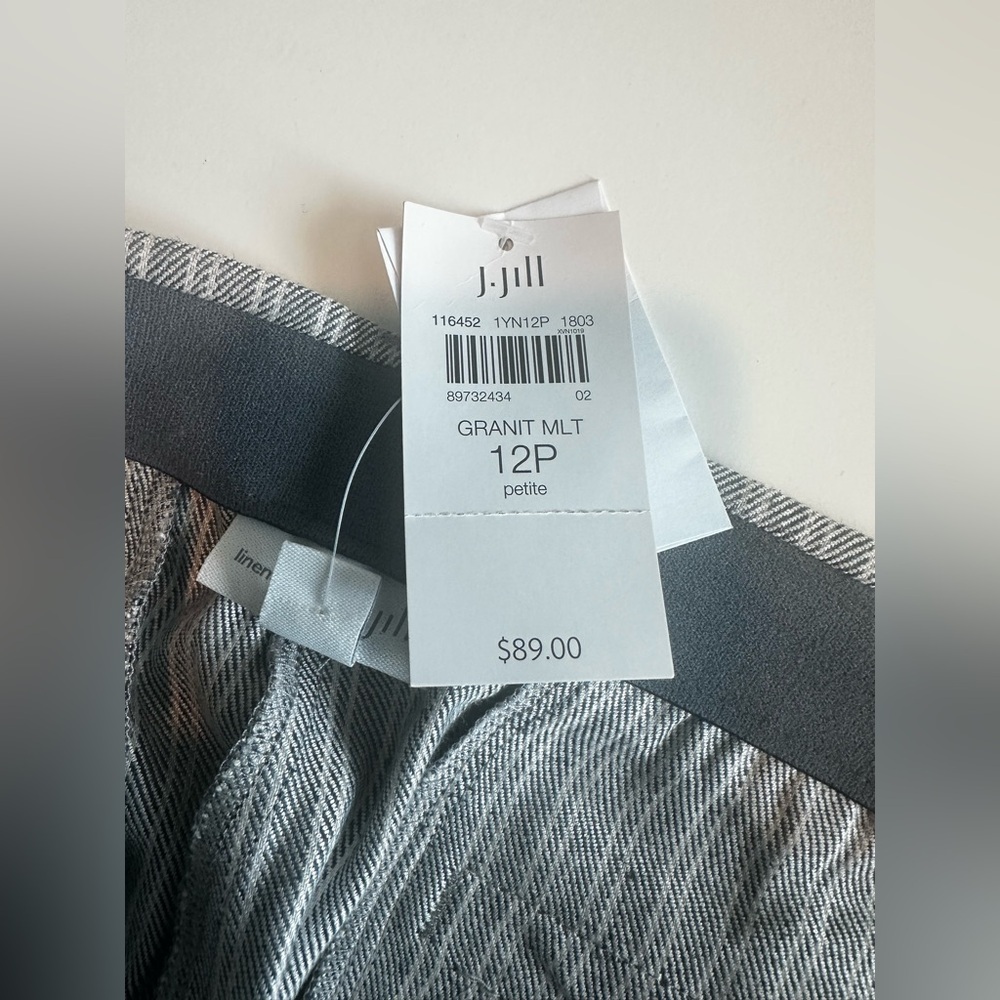 New J. Jill Light Gray Striped Wide - Leg Linen Stretch Pants Size 12 Petite - Picture 7 of 12